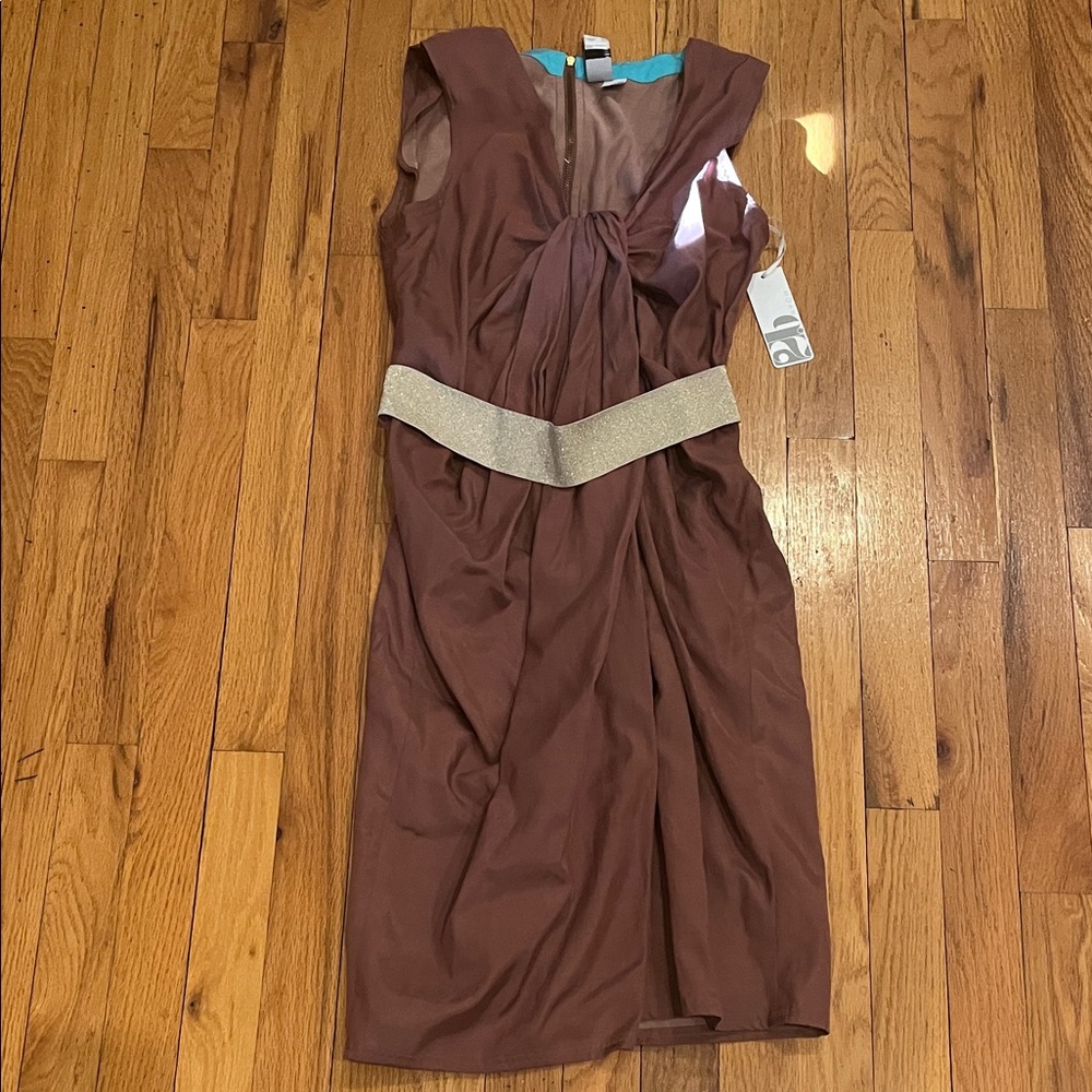 Chic Brown Midi Dress with Silver Accents